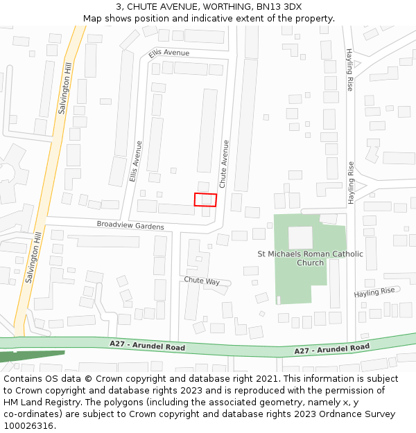 3, CHUTE AVENUE, WORTHING, BN13 3DX: Location map and indicative extent of plot