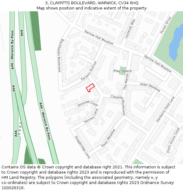 3, CLAYPITTS BOULEVARD, WARWICK, CV34 6HQ: Location map and indicative extent of plot