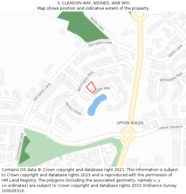 3, CLEADON WAY, WIDNES, WA8 9PD: Location map and indicative extent of plot