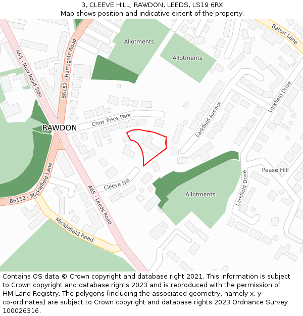 3, CLEEVE HILL, RAWDON, LEEDS, LS19 6RX: Location map and indicative extent of plot