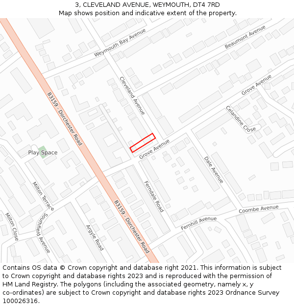 3, CLEVELAND AVENUE, WEYMOUTH, DT4 7RD: Location map and indicative extent of plot