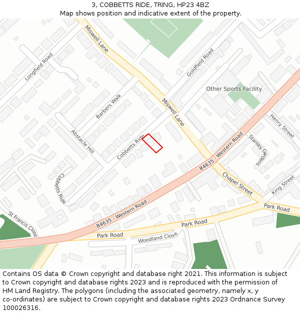 3, COBBETTS RIDE, TRING, HP23 4BZ: Location map and indicative extent of plot