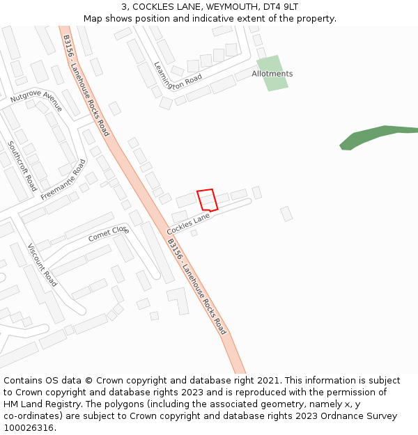 3, COCKLES LANE, WEYMOUTH, DT4 9LT: Location map and indicative extent of plot
