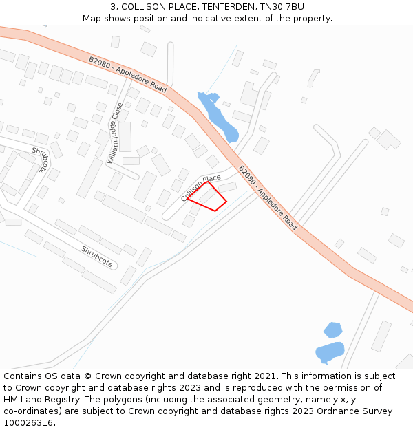 3, COLLISON PLACE, TENTERDEN, TN30 7BU: Location map and indicative extent of plot