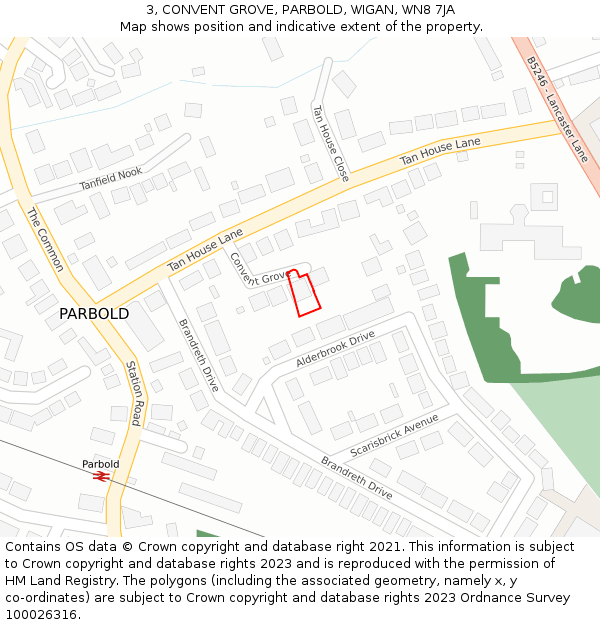 3, CONVENT GROVE, PARBOLD, WIGAN, WN8 7JA: Location map and indicative extent of plot