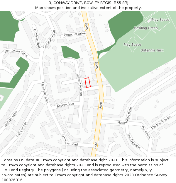 3, CONWAY DRIVE, ROWLEY REGIS, B65 8BJ: Location map and indicative extent of plot