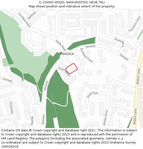 3, COOKS WOOD, WASHINGTON, NE38 7EU: Location map and indicative extent of plot