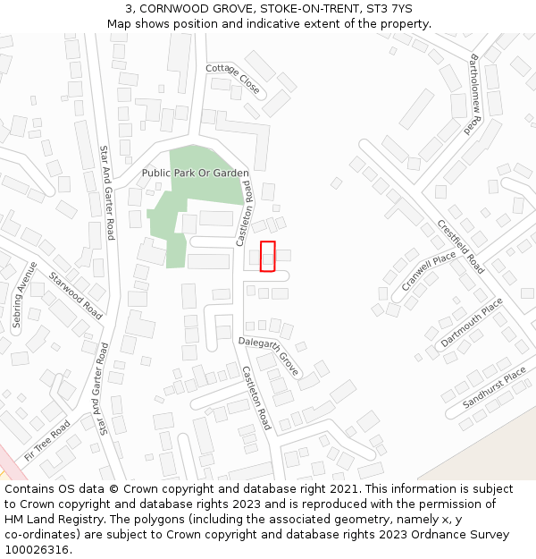 3, CORNWOOD GROVE, STOKE-ON-TRENT, ST3 7YS: Location map and indicative extent of plot