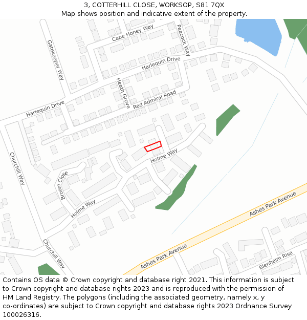 3, COTTERHILL CLOSE, WORKSOP, S81 7QX: Location map and indicative extent of plot