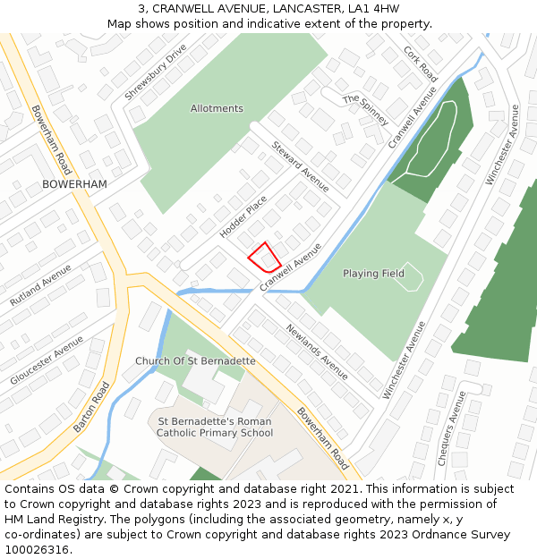 3, CRANWELL AVENUE, LANCASTER, LA1 4HW: Location map and indicative extent of plot