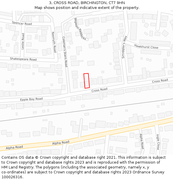 3, CROSS ROAD, BIRCHINGTON, CT7 9HN: Location map and indicative extent of plot