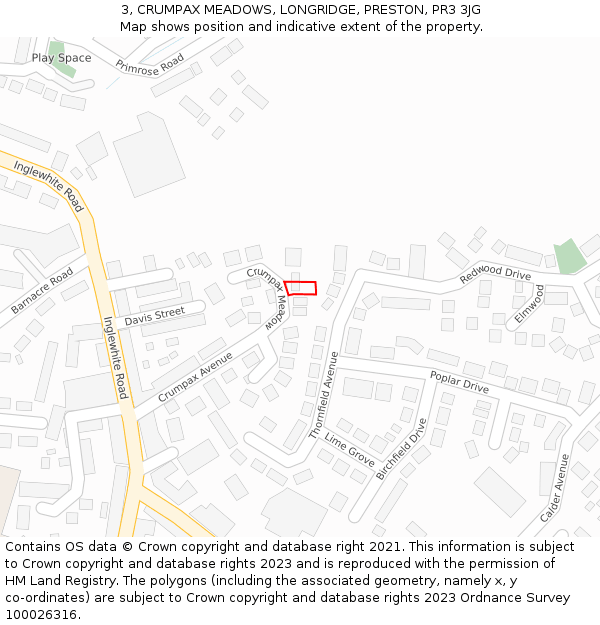 3, CRUMPAX MEADOWS, LONGRIDGE, PRESTON, PR3 3JG: Location map and indicative extent of plot