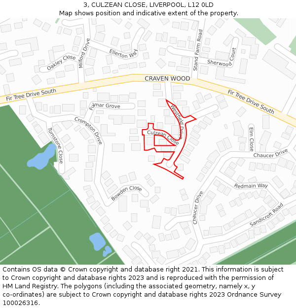 3, CULZEAN CLOSE, LIVERPOOL, L12 0LD: Location map and indicative extent of plot
