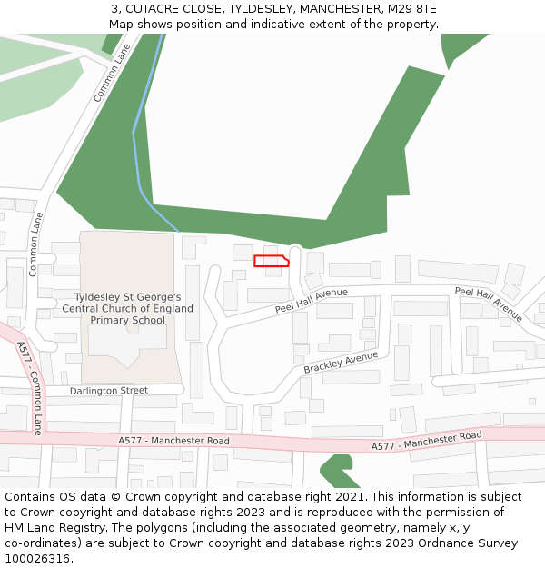 3, CUTACRE CLOSE, TYLDESLEY, MANCHESTER, M29 8TE: Location map and indicative extent of plot