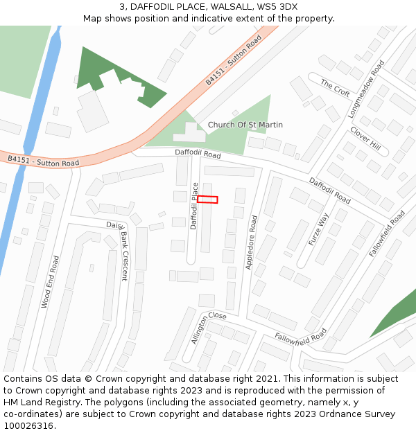 3, DAFFODIL PLACE, WALSALL, WS5 3DX: Location map and indicative extent of plot