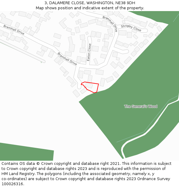 3, DALAMERE CLOSE, WASHINGTON, NE38 9DH: Location map and indicative extent of plot