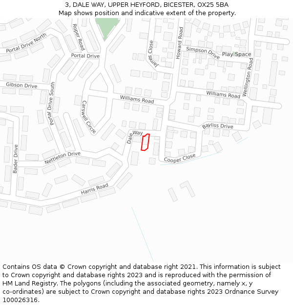 3, DALE WAY, UPPER HEYFORD, BICESTER, OX25 5BA: Location map and indicative extent of plot