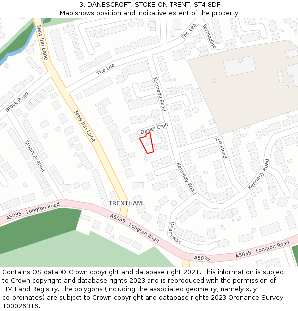 3, DANESCROFT, STOKE-ON-TRENT, ST4 8DF: Location map and indicative extent of plot
