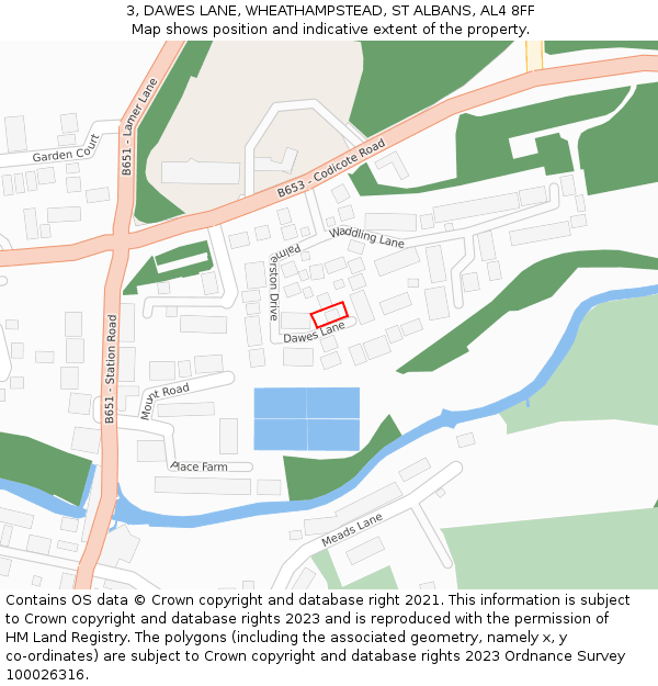 3, DAWES LANE, WHEATHAMPSTEAD, ST ALBANS, AL4 8FF: Location map and indicative extent of plot