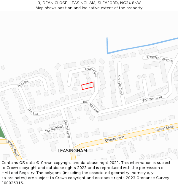 3, DEAN CLOSE, LEASINGHAM, SLEAFORD, NG34 8NW: Location map and indicative extent of plot