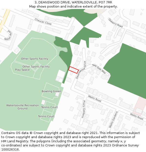 3, DEANSWOOD DRIVE, WATERLOOVILLE, PO7 7RR: Location map and indicative extent of plot