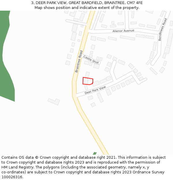 3, DEER PARK VIEW, GREAT BARDFIELD, BRAINTREE, CM7 4FE: Location map and indicative extent of plot