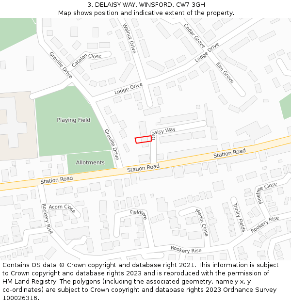 3, DELAISY WAY, WINSFORD, CW7 3GH: Location map and indicative extent of plot