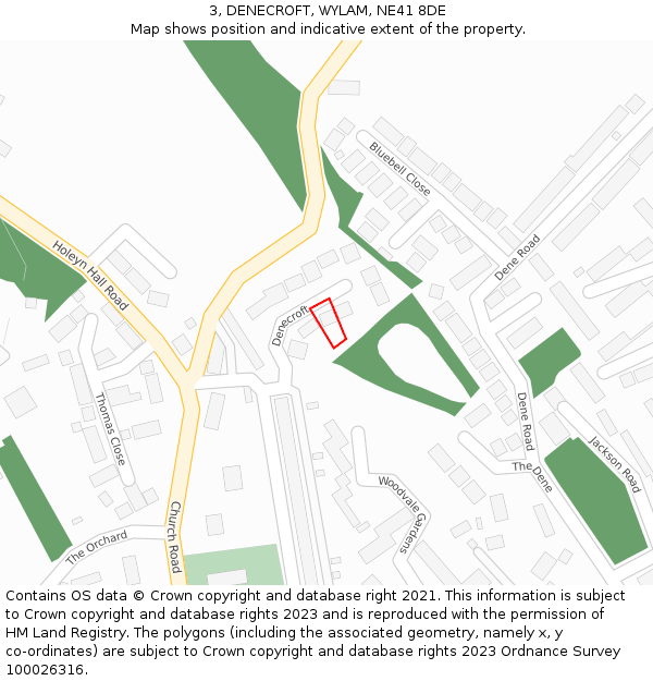 3, DENECROFT, WYLAM, NE41 8DE: Location map and indicative extent of plot