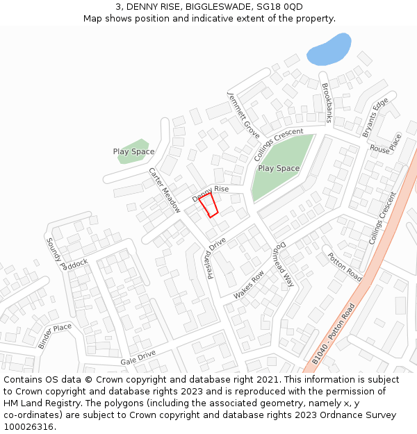 3, DENNY RISE, BIGGLESWADE, SG18 0QD: Location map and indicative extent of plot