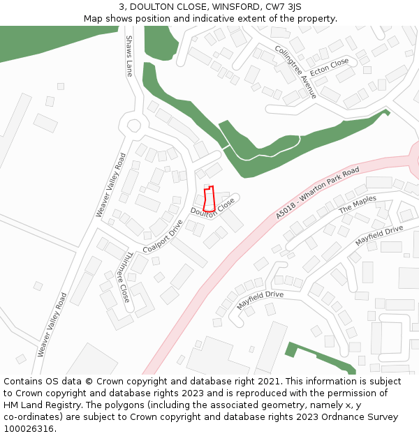 3, DOULTON CLOSE, WINSFORD, CW7 3JS: Location map and indicative extent of plot