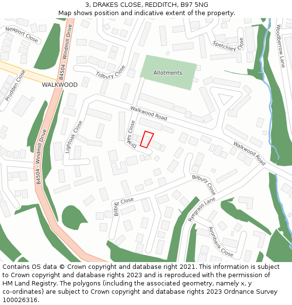 3, DRAKES CLOSE, REDDITCH, B97 5NG: Location map and indicative extent of plot
