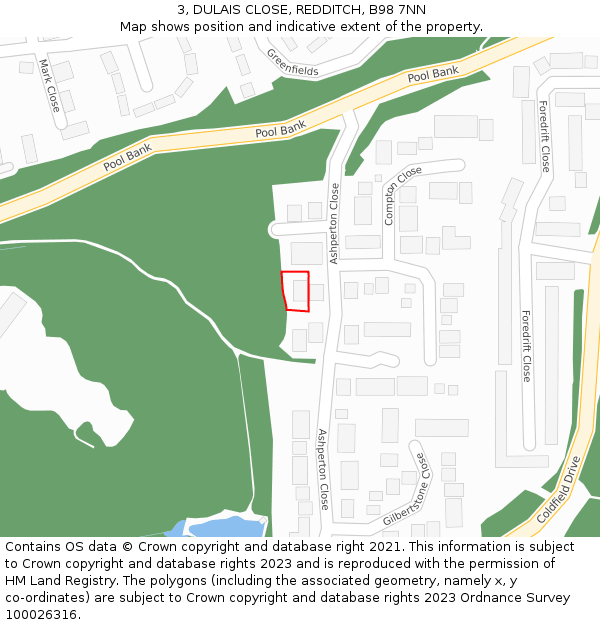 3, DULAIS CLOSE, REDDITCH, B98 7NN: Location map and indicative extent of plot