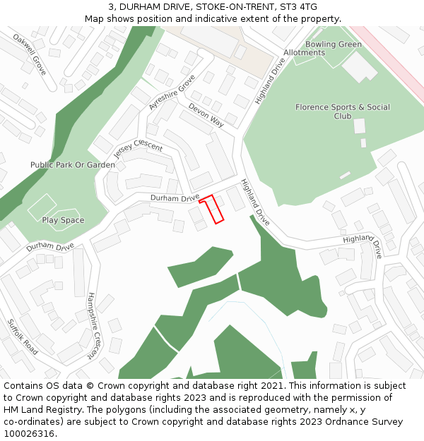 3, DURHAM DRIVE, STOKE-ON-TRENT, ST3 4TG: Location map and indicative extent of plot