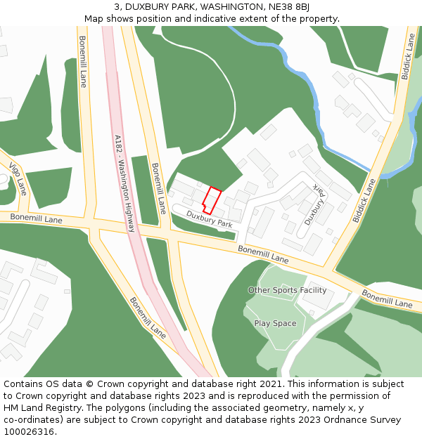 3, DUXBURY PARK, WASHINGTON, NE38 8BJ: Location map and indicative extent of plot