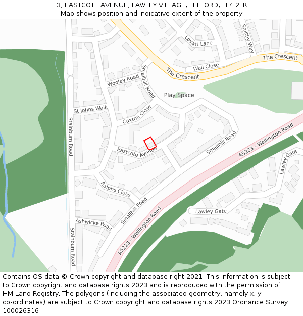 3, EASTCOTE AVENUE, LAWLEY VILLAGE, TELFORD, TF4 2FR: Location map and indicative extent of plot