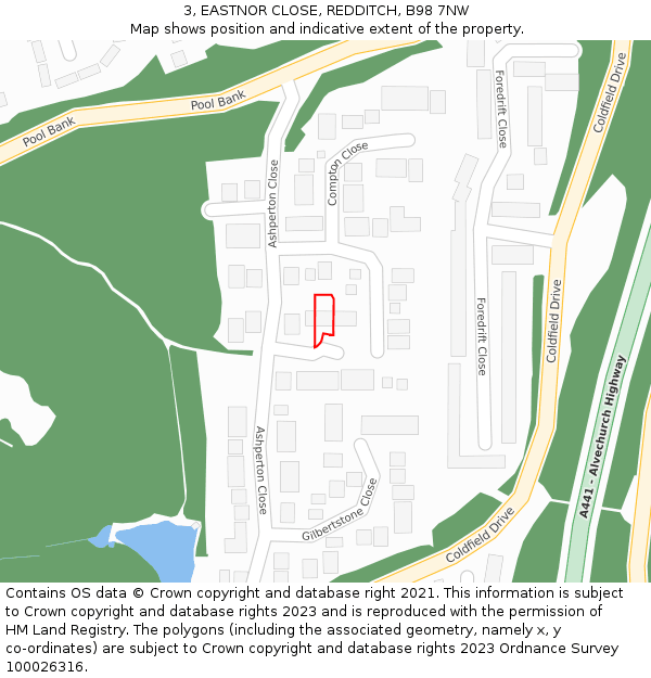 3, EASTNOR CLOSE, REDDITCH, B98 7NW: Location map and indicative extent of plot