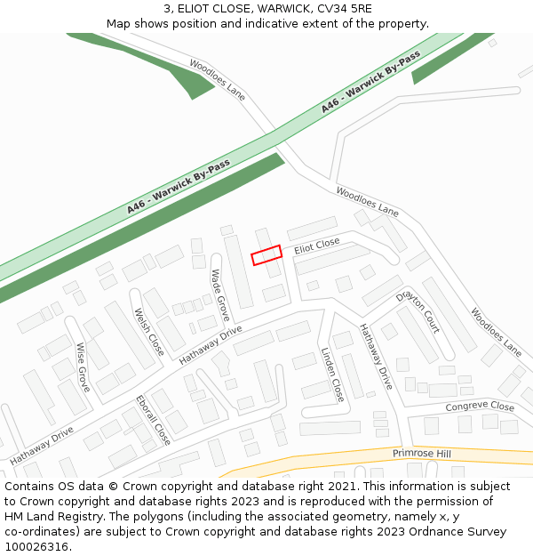 3, ELIOT CLOSE, WARWICK, CV34 5RE: Location map and indicative extent of plot