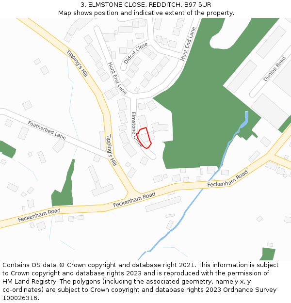 3, ELMSTONE CLOSE, REDDITCH, B97 5UR: Location map and indicative extent of plot