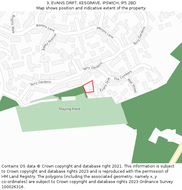 3, EVANS DRIFT, KESGRAVE, IPSWICH, IP5 2BD: Location map and indicative extent of plot