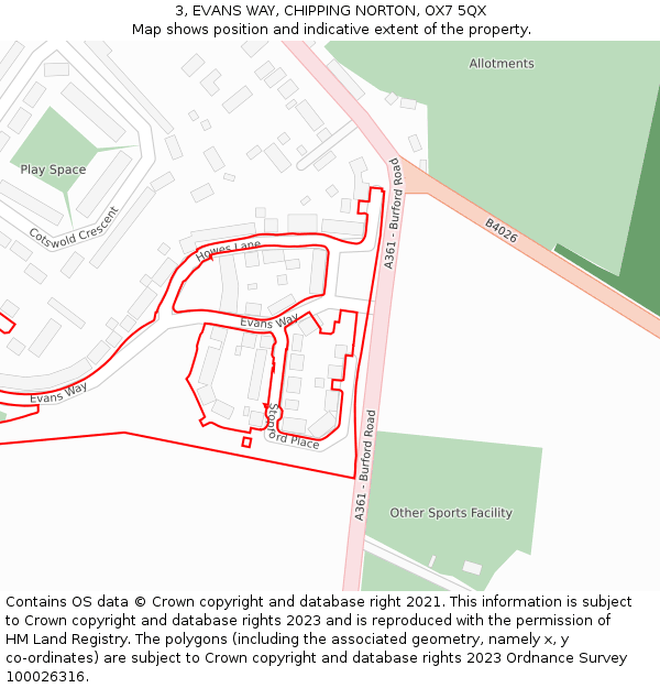 3, EVANS WAY, CHIPPING NORTON, OX7 5QX: Location map and indicative extent of plot