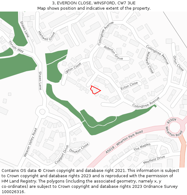 3, EVERDON CLOSE, WINSFORD, CW7 3UE: Location map and indicative extent of plot