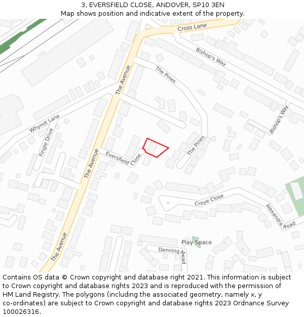 3, EVERSFIELD CLOSE, ANDOVER, SP10 3EN: Location map and indicative extent of plot