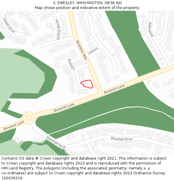 3, EWESLEY, WASHINGTON, NE38 9JG: Location map and indicative extent of plot