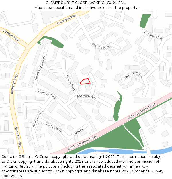 3, FAIRBOURNE CLOSE, WOKING, GU21 3NU: Location map and indicative extent of plot