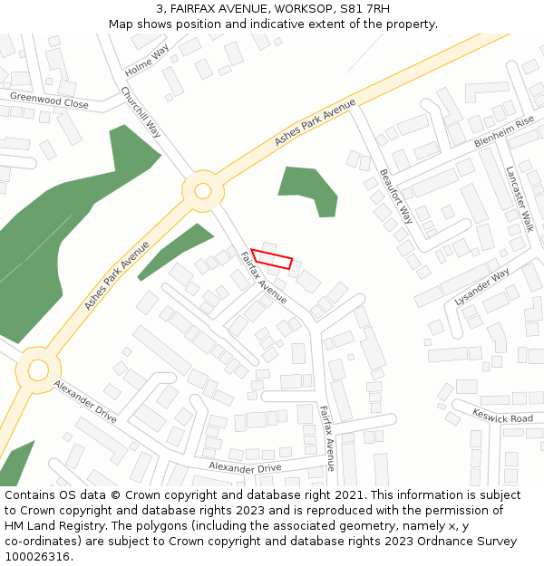 3, FAIRFAX AVENUE, WORKSOP, S81 7RH: Location map and indicative extent of plot