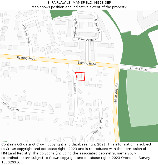 3, FAIRLAWNS, MANSFIELD, NG18 3EP: Location map and indicative extent of plot
