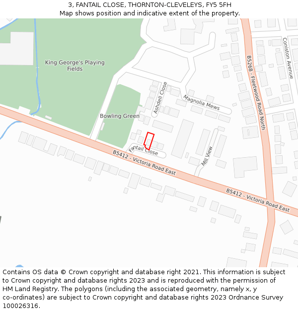 3, FANTAIL CLOSE, THORNTON-CLEVELEYS, FY5 5FH: Location map and indicative extent of plot