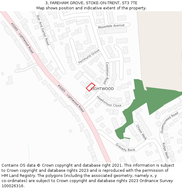 3, FAREHAM GROVE, STOKE-ON-TRENT, ST3 7TE: Location map and indicative extent of plot