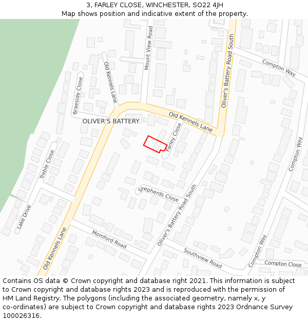 3, FARLEY CLOSE, WINCHESTER, SO22 4JH: Location map and indicative extent of plot