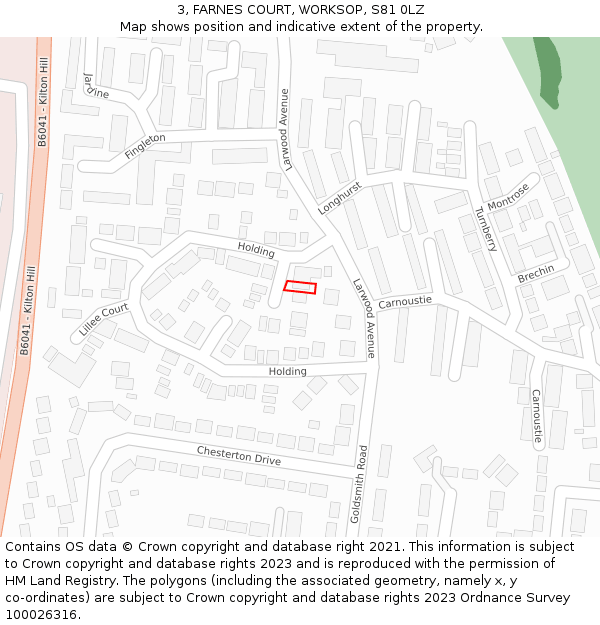 3, FARNES COURT, WORKSOP, S81 0LZ: Location map and indicative extent of plot